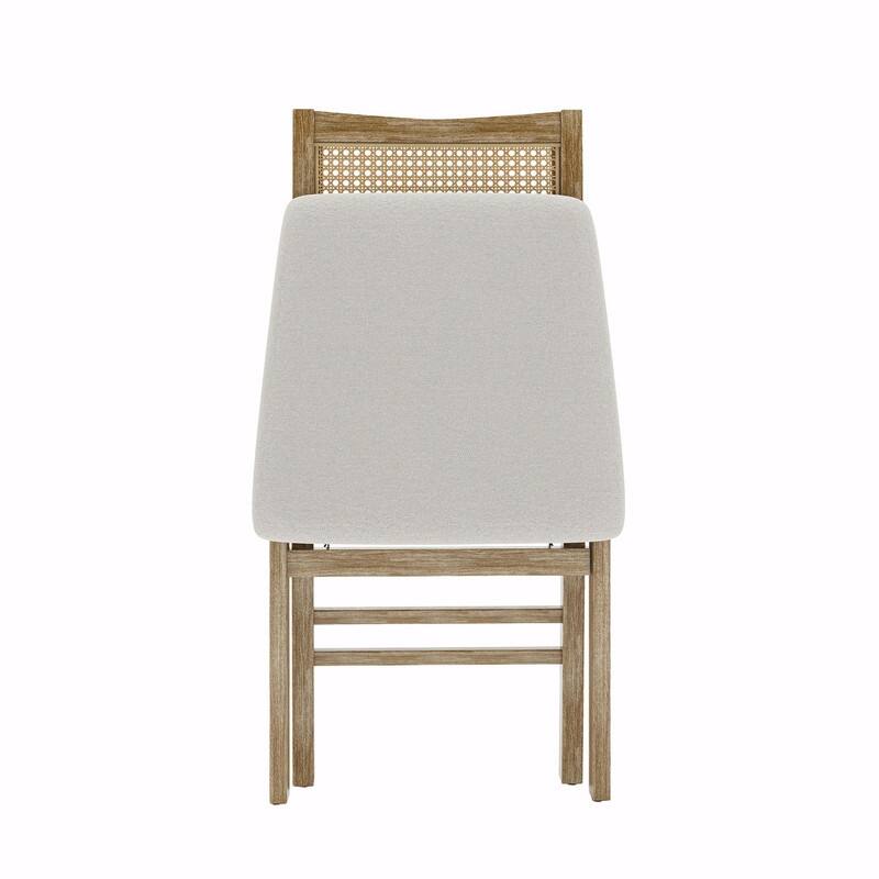 Scandinavian Woven Back Wooden Dining Chairs, Set of 2, Solid Wood Frame with Cushioned Seat