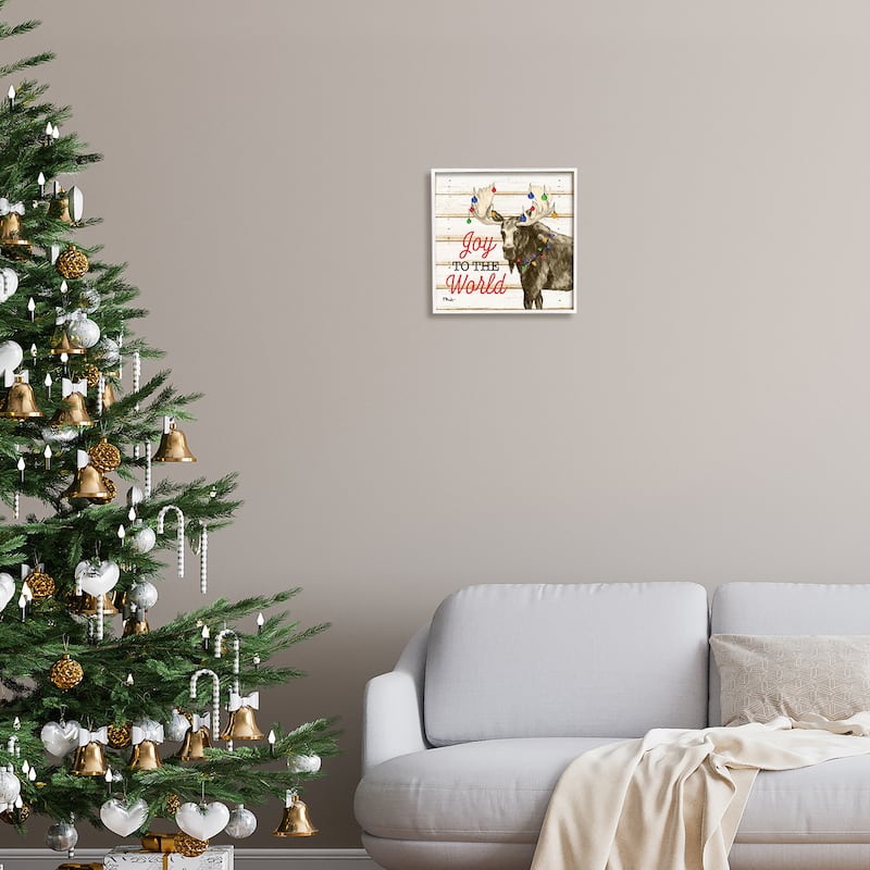Stupell Moose with Festive Lights Framed Giclee Art Design by Paul Brent