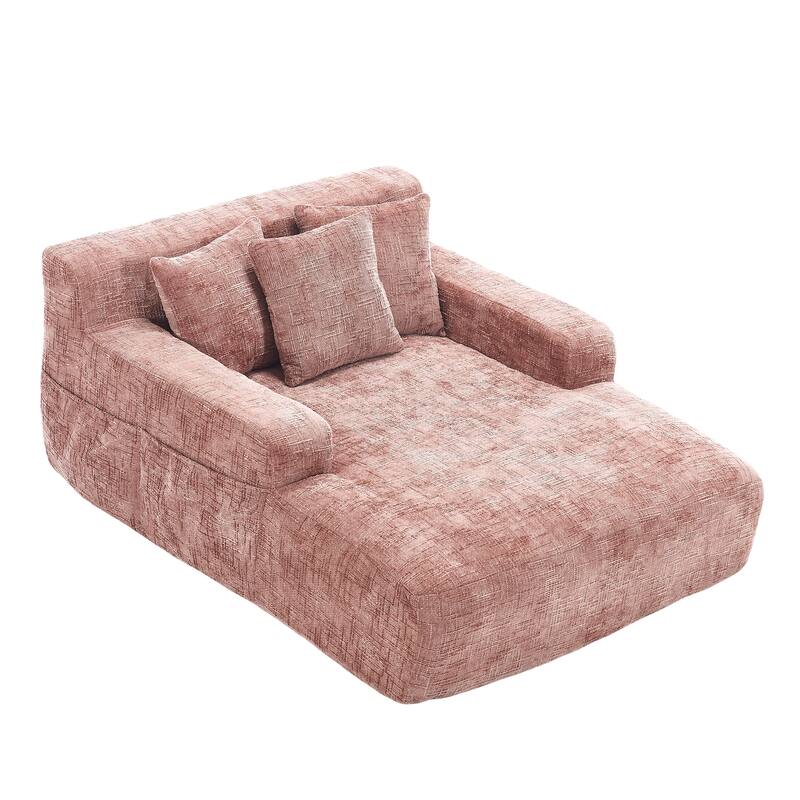Chenille Interior Lazy Sofa Chaise Longue Armchair With Three Pillows And Armrestssleeping Sofa Bed