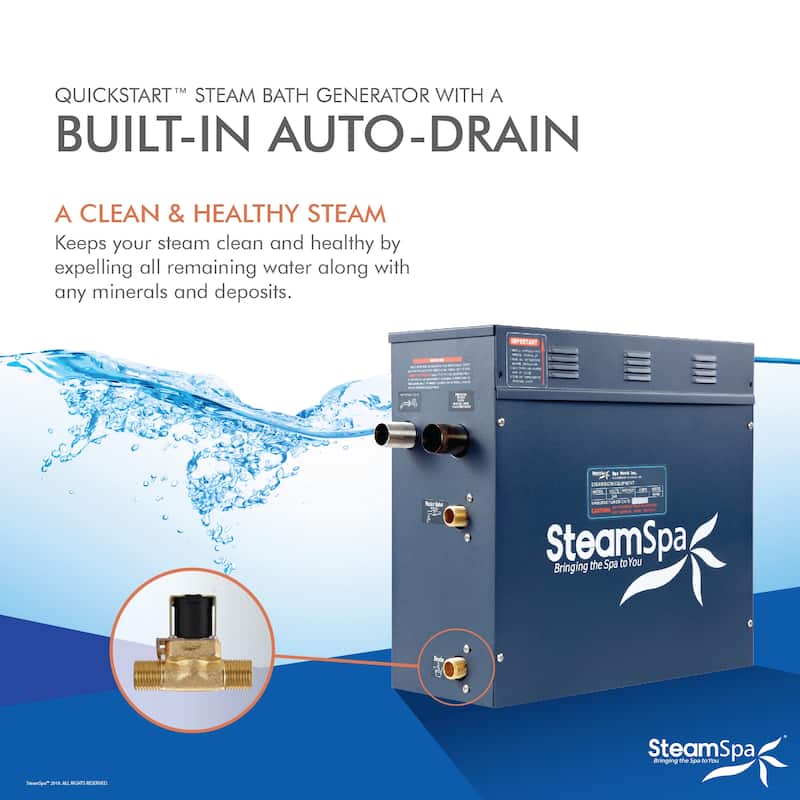 SteamSpa Oasis 6 KW QuickStart Acu-Steam Touch Panel Bath Generator Package with Built-in Auto Drain in Gold