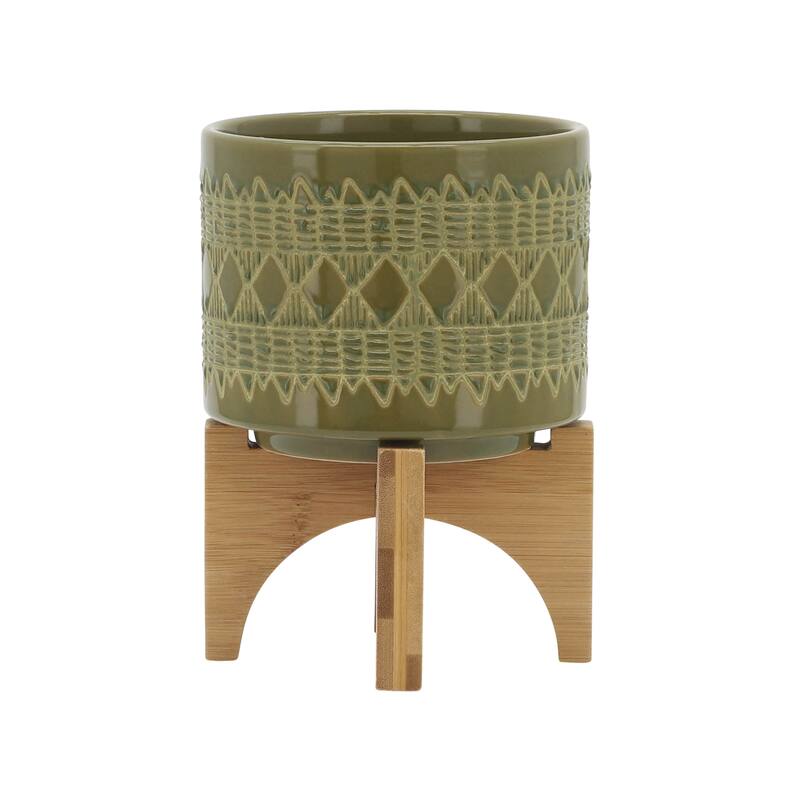 Sagebrook Home Ceramic Planters on Wood Stand