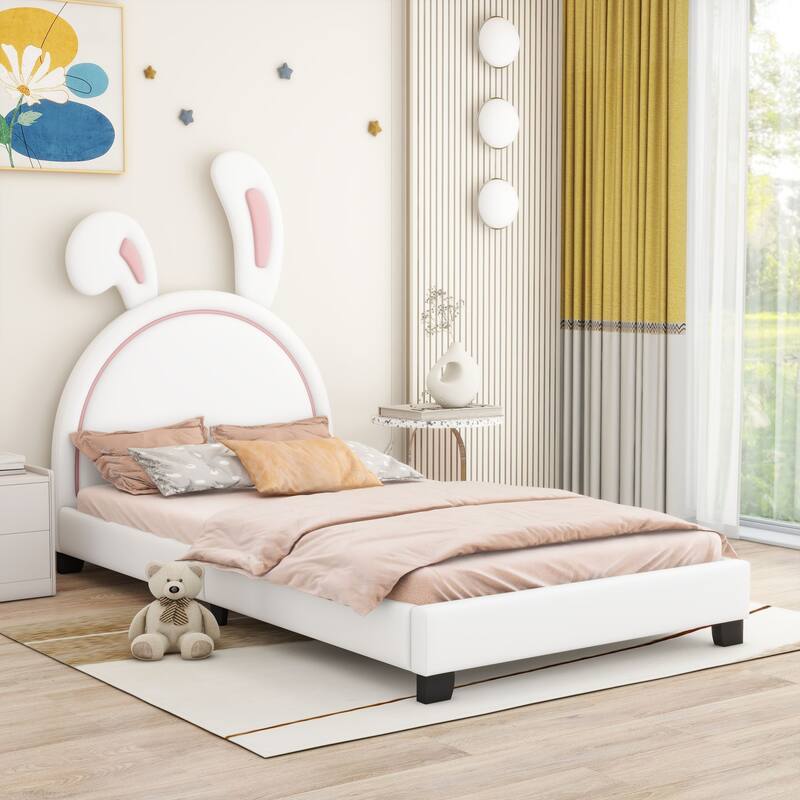Upholstered faux leather platform bed