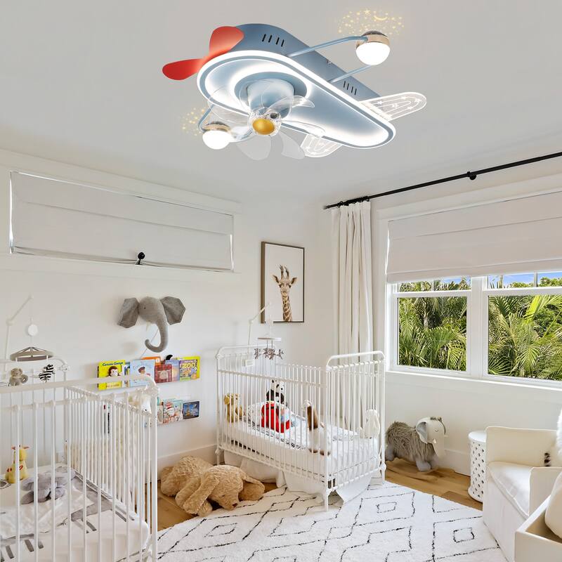 Cusp Barn 26" Modern Decoration Cartoon Airplane Ceiling Fan with Light, Silent DC Motor Dimmable LED Starry Lighting Fixtures