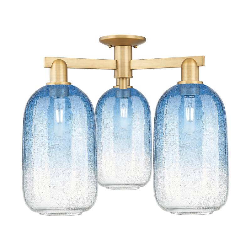 Innovations Lighting 716-3F-17-25 Brookhaven Cloche Semi-Flush - Brushed Brass / Sapphire Blue