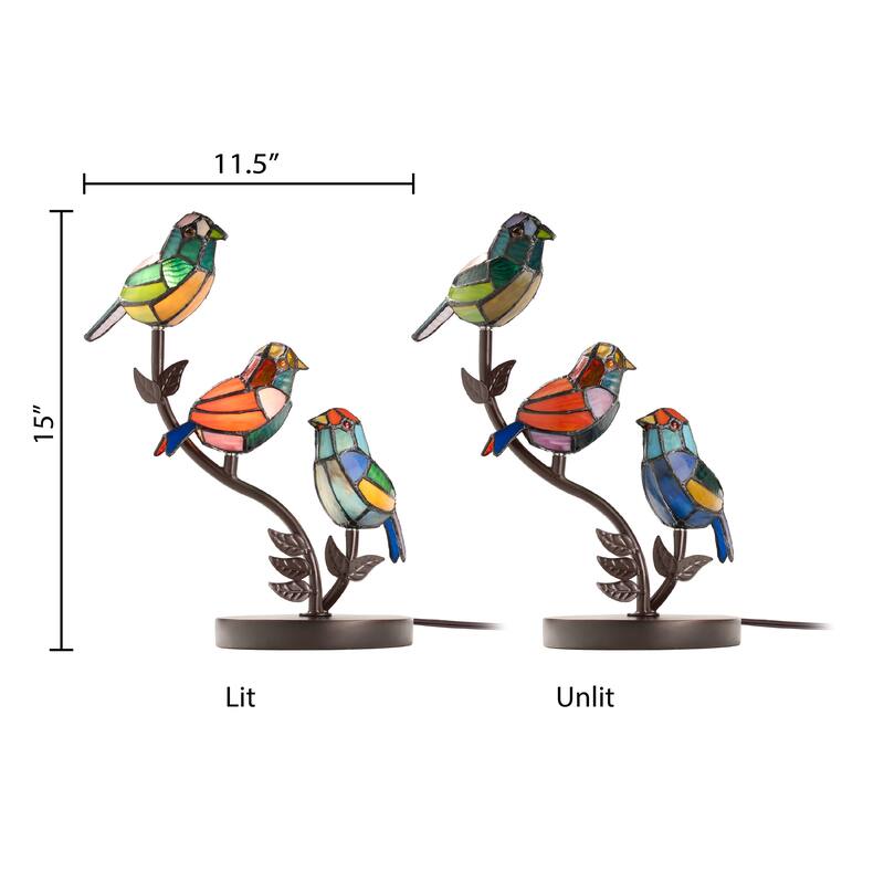 Sora River of Goods Bronze Polyresin and Stained Glass Novelty Bird Shade 15-Inch Table Lamp - 11.5" x 6.5" x15"