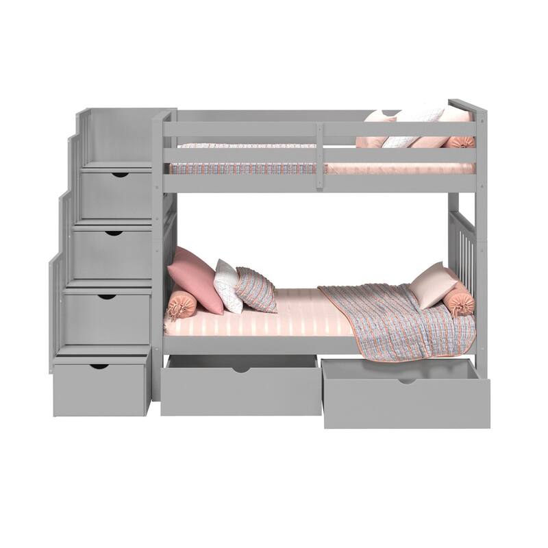 Taylor & Olive Trillium Tall Twin over Twin Stairway Bunk Bed, Drawers