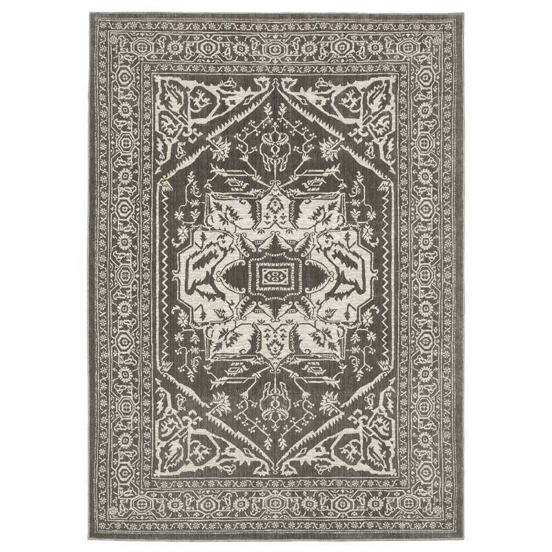 Style Haven Ingram Two-Tone Traditional Medallion Area Rug - 5' 3" x 7' 6" - Grey/ Ivory - Runner/Rectangle