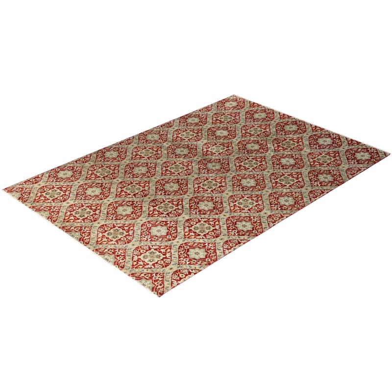 Ikat One-of-a-Kind Hand-Knotted Area Rug - Red, 6' 8" x 9' 8" - 6' 8" x 9' 8"