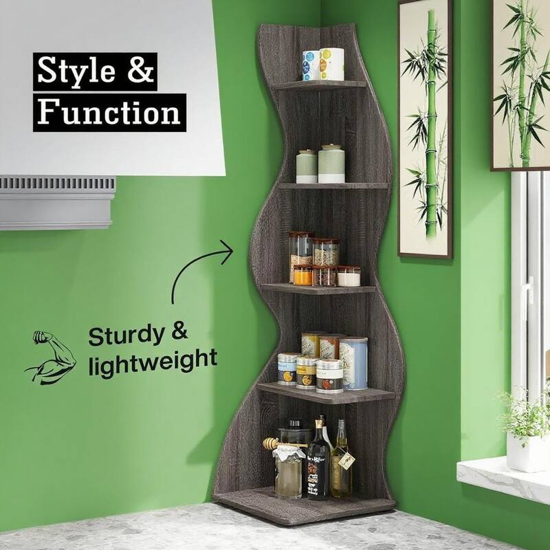 Modern 5-Tier Corner Shelf Unit with Adjustable Shelves for Living Room Office or Bedroom - 19.68” x 18.89” x 69.88”