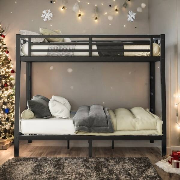 slide 2 of 11, Black Bunk Bed With Under Bed Storage and 2 Side Ladder,Full XL over Queen for Home Black