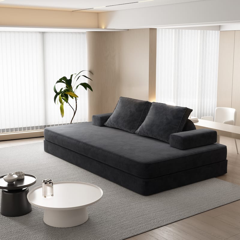 86.6" Convertible Loveseat Sofa Bed with Removable Backrests, Chenille Fabric Sleeper Sofa, Chaise Lounge, Floor Folding Couch