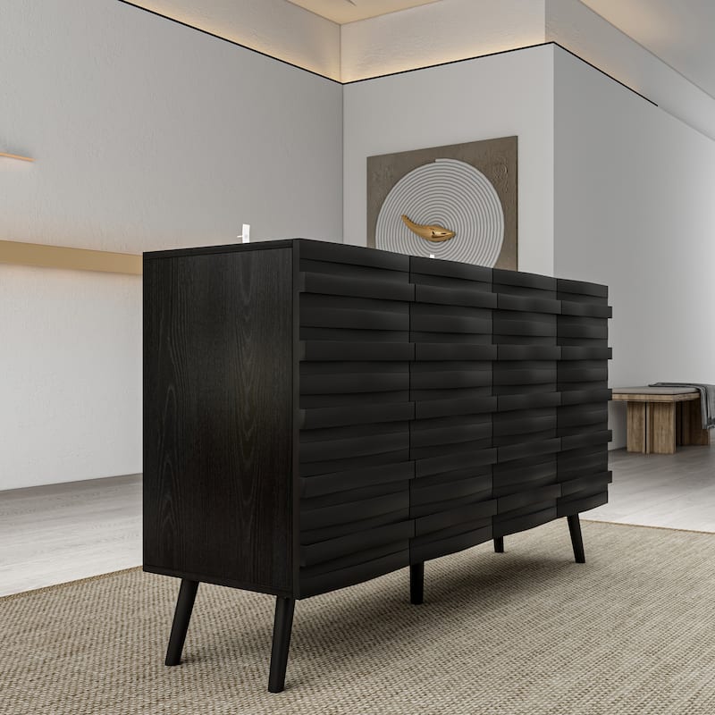 Modern Black Buffet Cabinet with Ample Storage Space Lacquer Sideboard