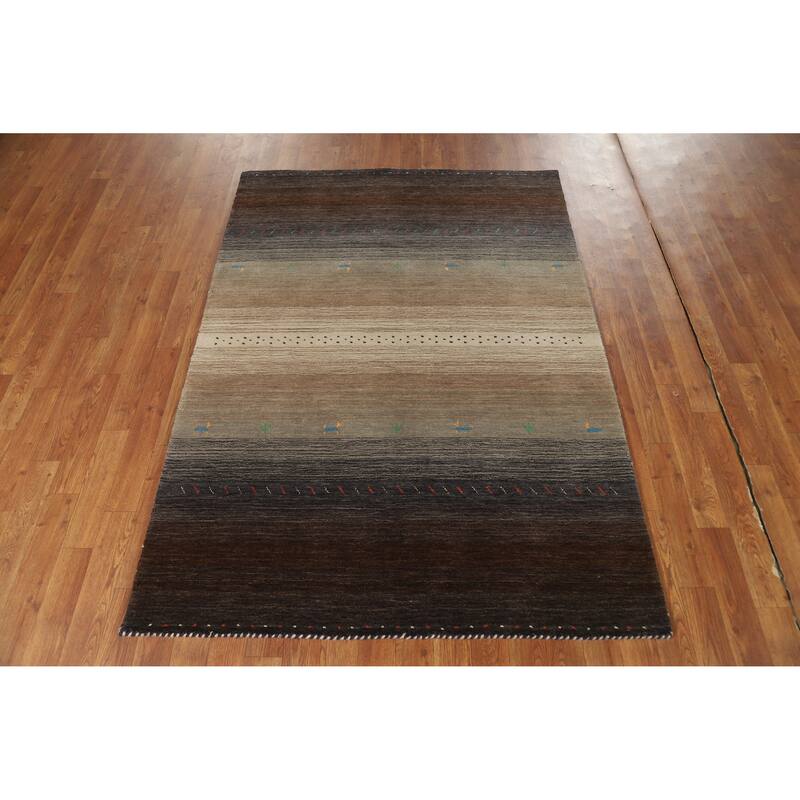 Hand Knotted Oriental 100% Wool Carpet Tribal Stripe Multi-Colored Gabbeh Area Rug - 5' 9'' X 4' 1''
