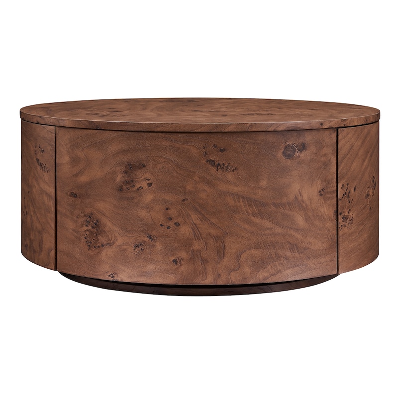 Rotating Coffee Table with Drawers, Rustic Wood Table with 360掳 Swivel Top & 2 Hidden Storage, Modern Walnut Accent Table