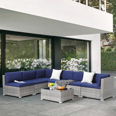 7 pieces Patio Wicker Sectional Sofa Set with Cushions