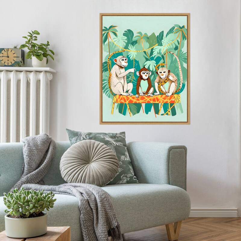 Monkey Play Date by Uma Gokhale Framed Canvas Wall Art
