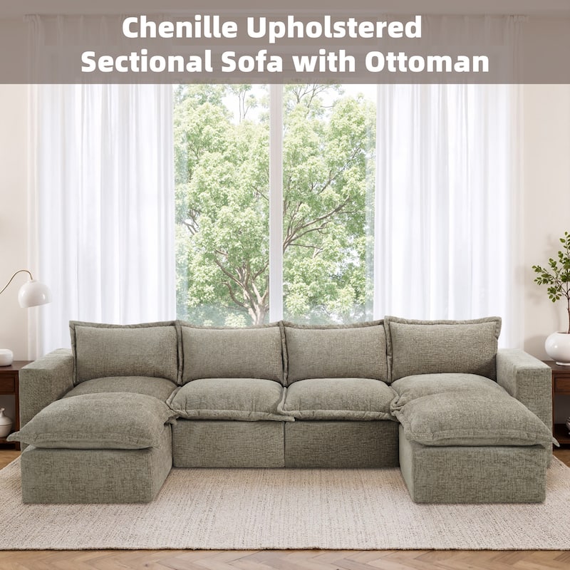Chenille No Assembly Modular Sectional Sofa Cloud Couch with Ottoman