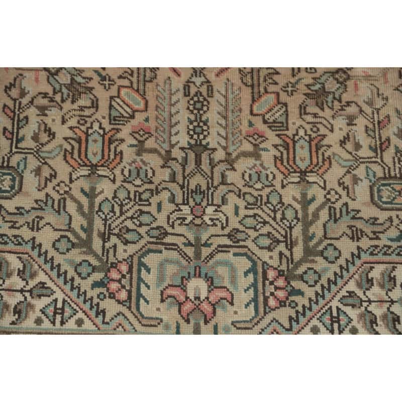 Hand Knotted Oriental 100% Wool Carpet Traditional Floral Beige & Ivories Tabriz Area Rug - 9' 5'' X 6' 5''