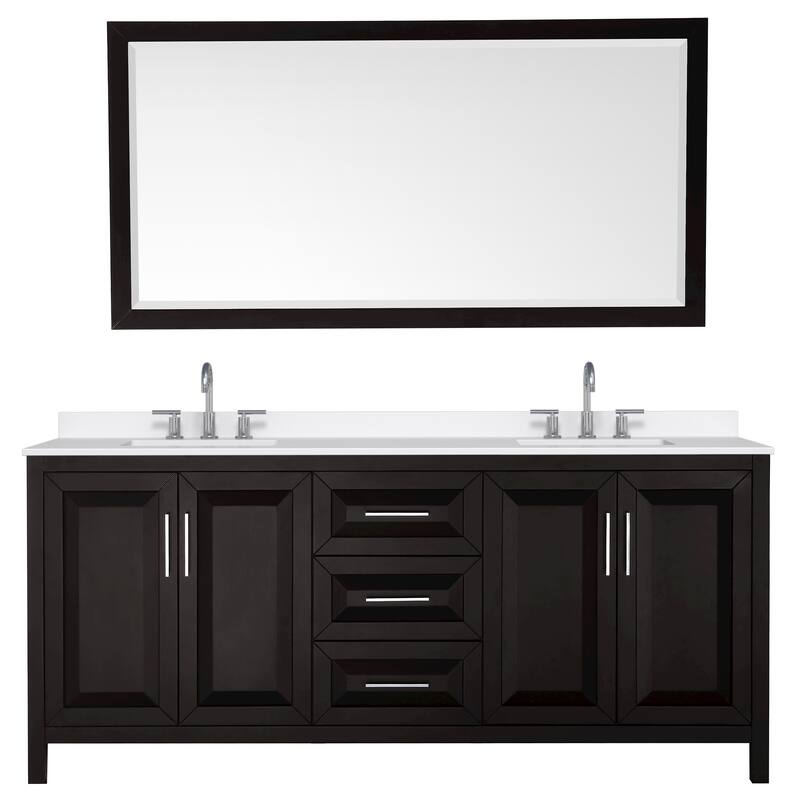 Daria 80-inch Double Vanity, 3 Hole Quartz Top, 70-inch Mirror