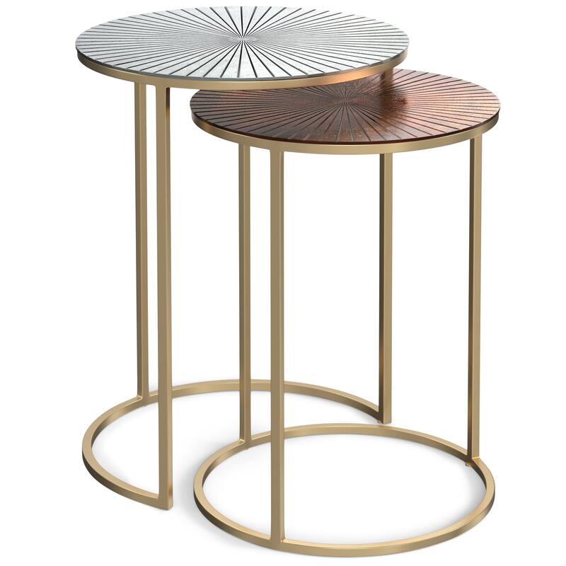 WYNDENHALL Oakdale Contemporary 18 inch Wide Metal Nesting table in Antique Nickel, Antique Copper, Fully Assembled