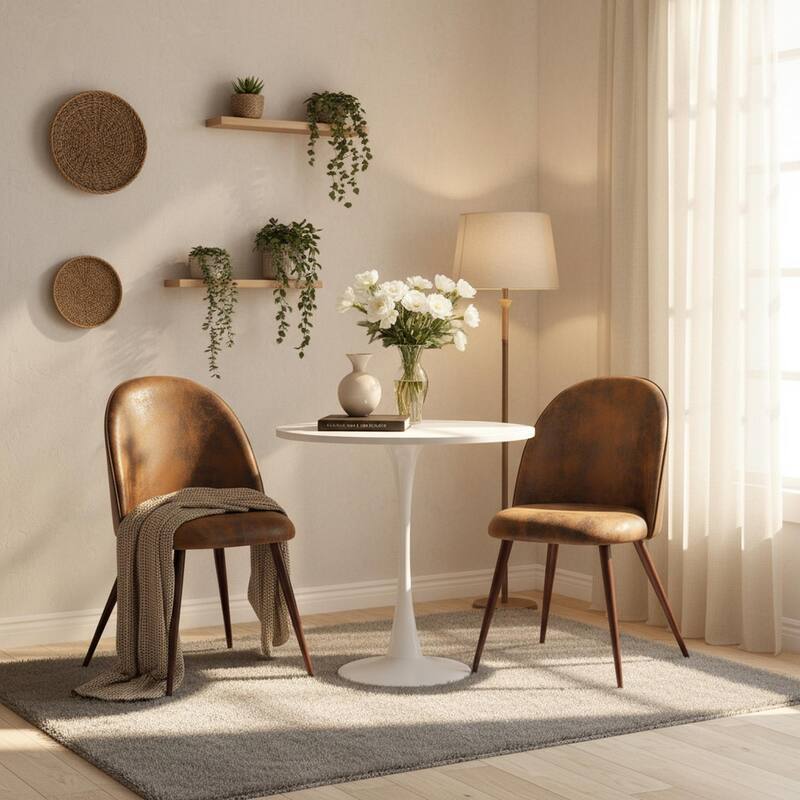 Homy Casa Modern 3-Piece Dining Set with White Round Tulip Table and Upholstered Chairs