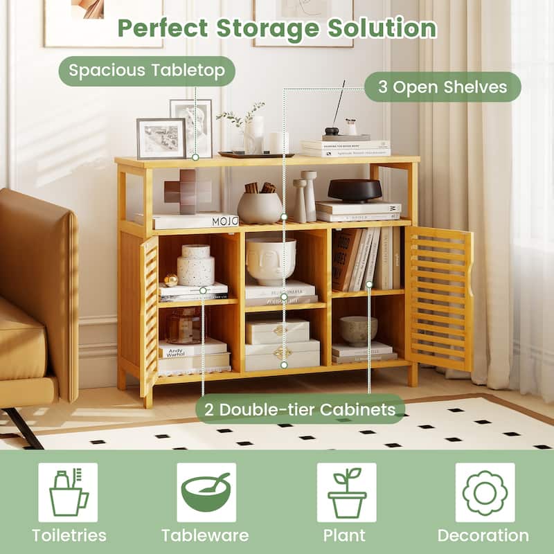 39.5" Natural Wicker Storage Cabinet with Open and Closed Shelves and Doors for Towels and Toiletries - 39.5" x 14" x 31.5"