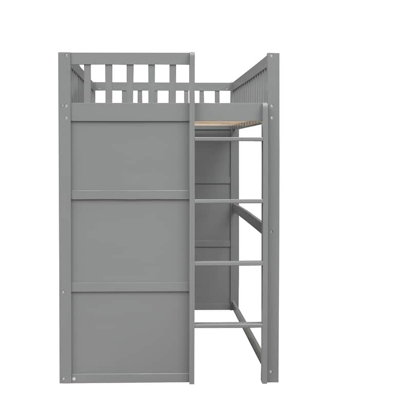 Wood Twin Size Loft Bed with Attached Ladder, Featuring Elegant Design for Stylish Bedrooms