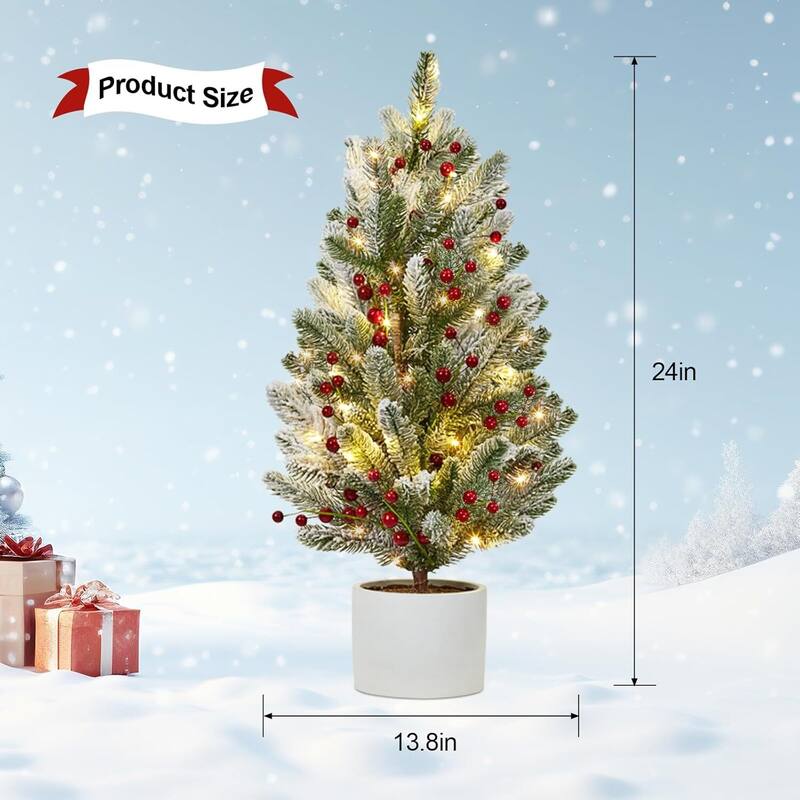 24 Inch Pre-lit Artificial Small Table Top Christmas Tree with Lights - 2FT