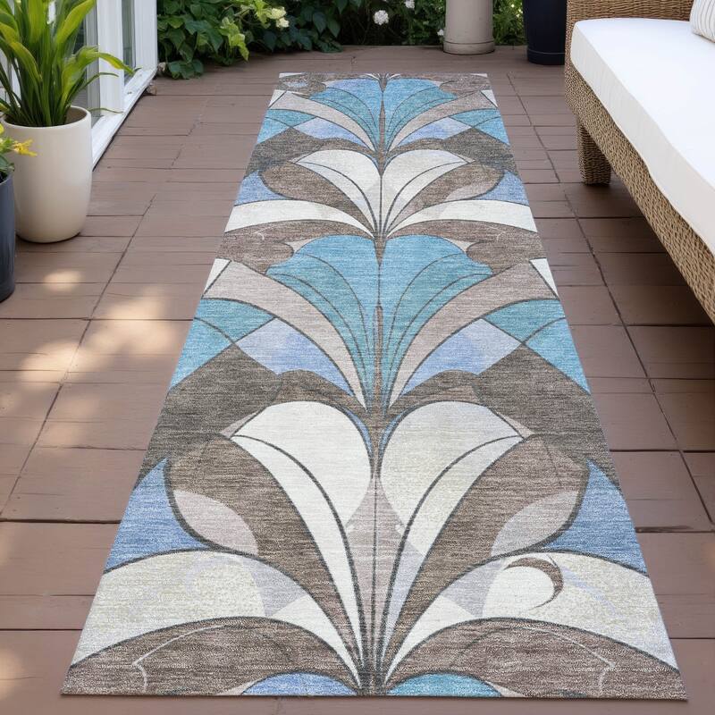 Machine Washable Indoor/Outdoor Modern Mosaic Chantille Rug - Brown - 2'3" x 7'6"