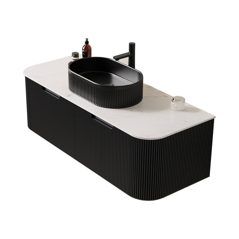 48" Bathroom Vanity with Sink, Modern Wall-Mounted Bathroom Storage Cabinet with 2 Drawers, Ceramic Vessel Basin without Faucet