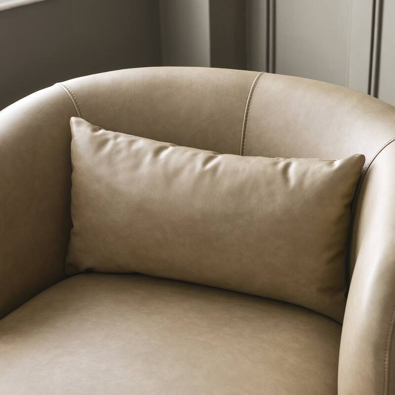 KINWELL 34" Wide Swivel Faux Leather Barrel Armchair Upholstered PU Leather Accent Chairs for Living Room Office Lounge