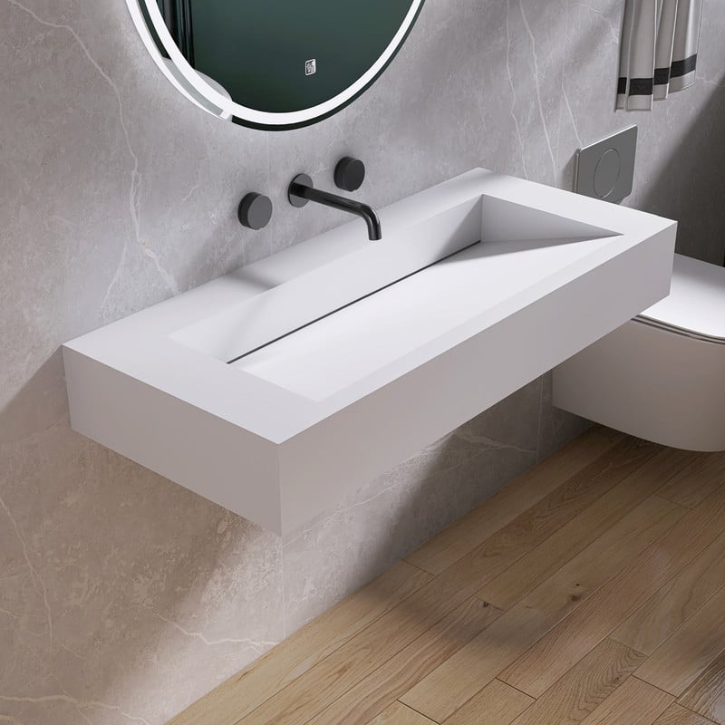 MEDUNJESS 42" Bathroom Sink Solid Surface Bathroom Vessel Sink - 42''