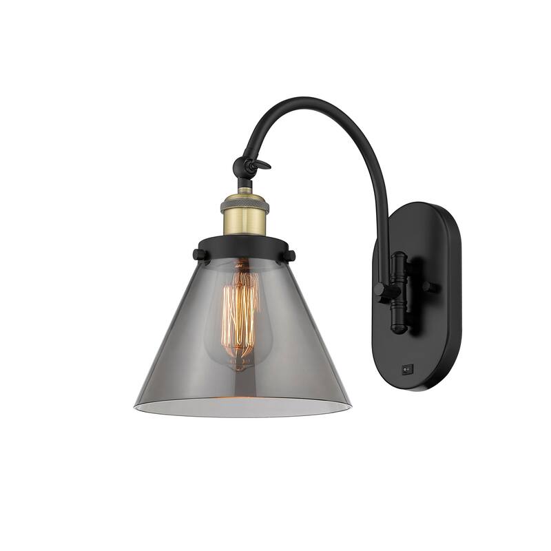 Innovations Lighting 918-1W-13-8 Cone Sconce Cone 13" Tall Wall Sconce - Black Antique Brass / Plated Smoke