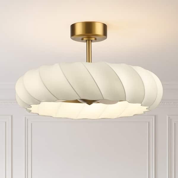 slide 2 of 18, 29" Brass Faux Silk Modern Cloud Dimmable Caged Fandelier Ceiling Fan with LED Light and Remote - 29.3" W x 29.3" D x 17.3" H