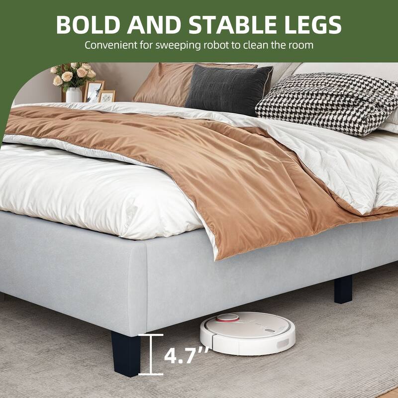 Moasis Upholstered Tufted Bed Frame with Adjustable Height Headboard