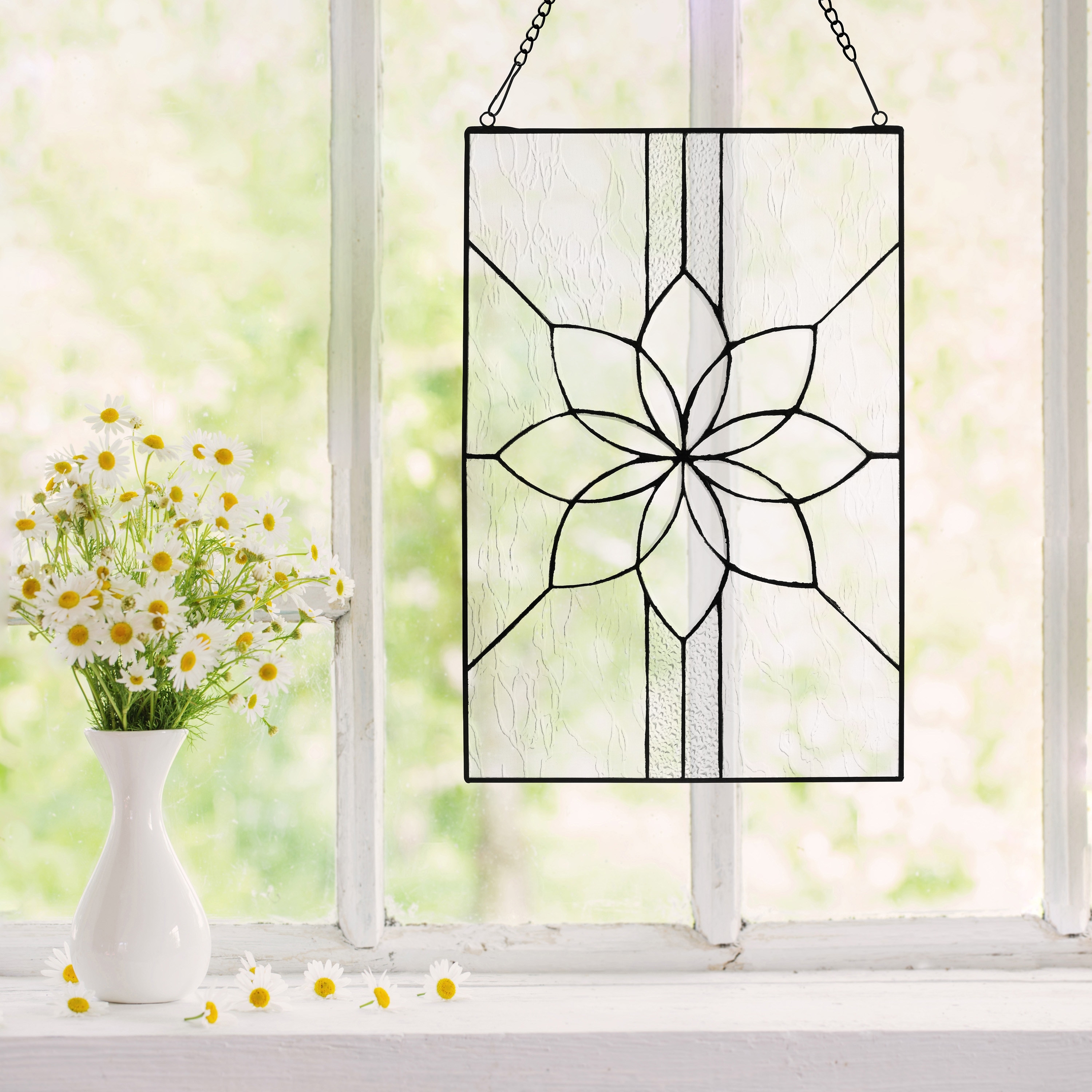 River of Goods 18-Inch Clear Floral Glass Tiffany-Style Window Panel - 12" x 0.25" x 18"