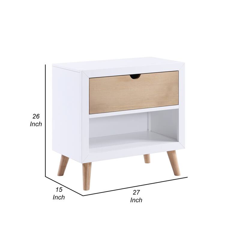 White/Brown 1 Drawer 15 in. W Nightstand with Sturdy Hardware and Ample Storage