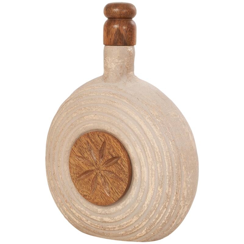 Paper Mache Floral Decorative Jars with Varying Shapes and Carved Wood Etchings - Set of 3 Brown - Roche River Decor