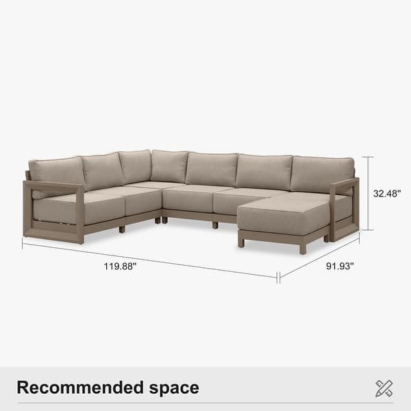 dimension image slide 24 of 30, PURPLE LEAF Caesar Khaki Outdoor Couch with 9.6" Thick Cushion and Table for Yard Porch Deck Outdoor Patio Conversation Sets