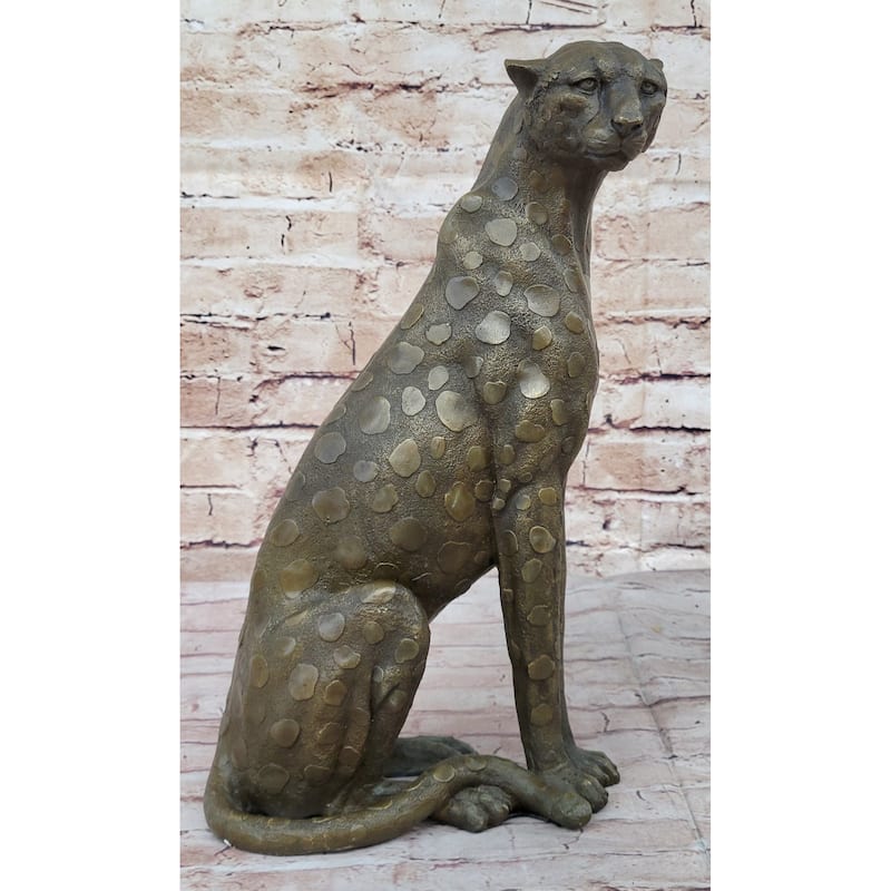 Hot Cast Bronze Guardian Cheetah Leopard Sculpture Statue Figure Decor