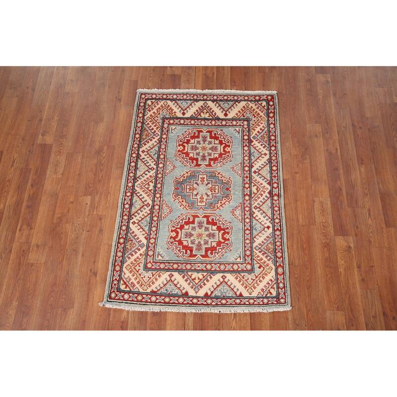 Light Blue Kazak Accent Rug Hand-Knotted Traditional Wool Carpet - 2'9" x 4'0"