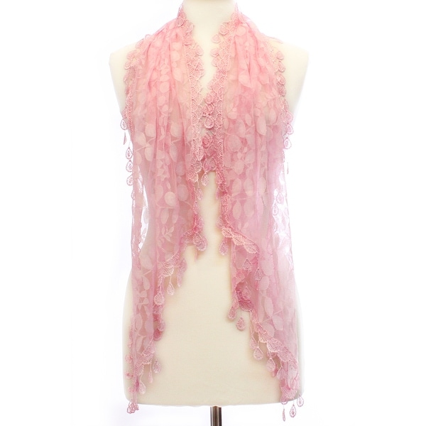 Womens Delicate Leaf Lace Scarf with Tear Drop Tassels. Opens flyout.