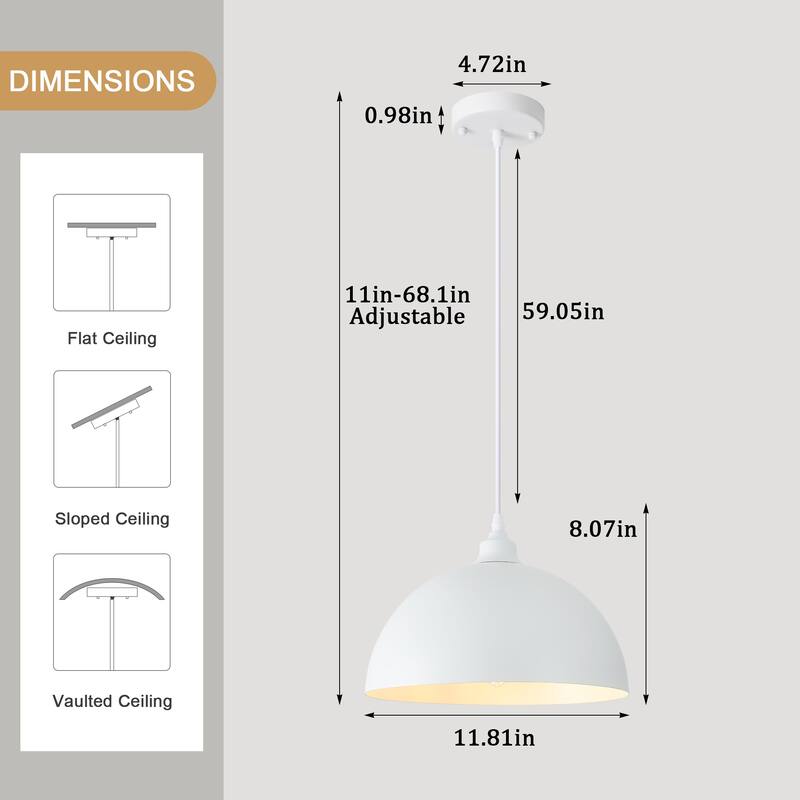 1 - Light 11.8" W Single Dome Pendant for Kitchen Island Dining Room (Set of 3) - W 11.81 in