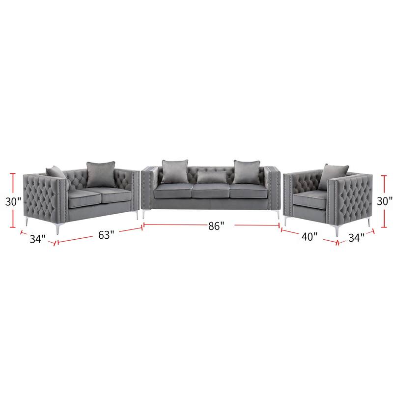 3 Piece Velvet Fabric Living Room Sofa Set