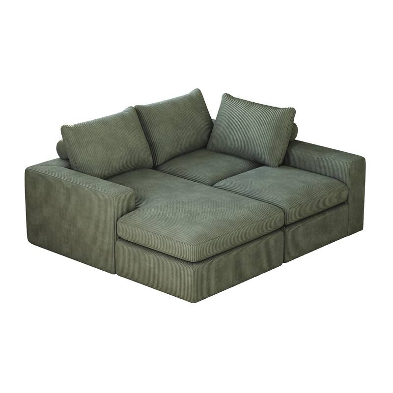 L-Shaped Sectional Sofa with Chaise Lounge, Corduroy Upholstered Boneless Couch, Module Corner Sofa with 3 Pillows