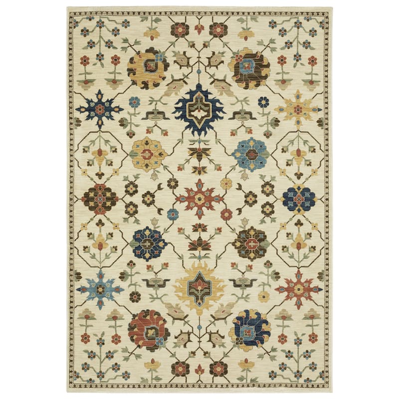 Style Haven Federica Bohemian Oriental Fringe Edge Area Rug - 9' 10" x 12' 10" - Ivory/Gold - Runner/Rectangle