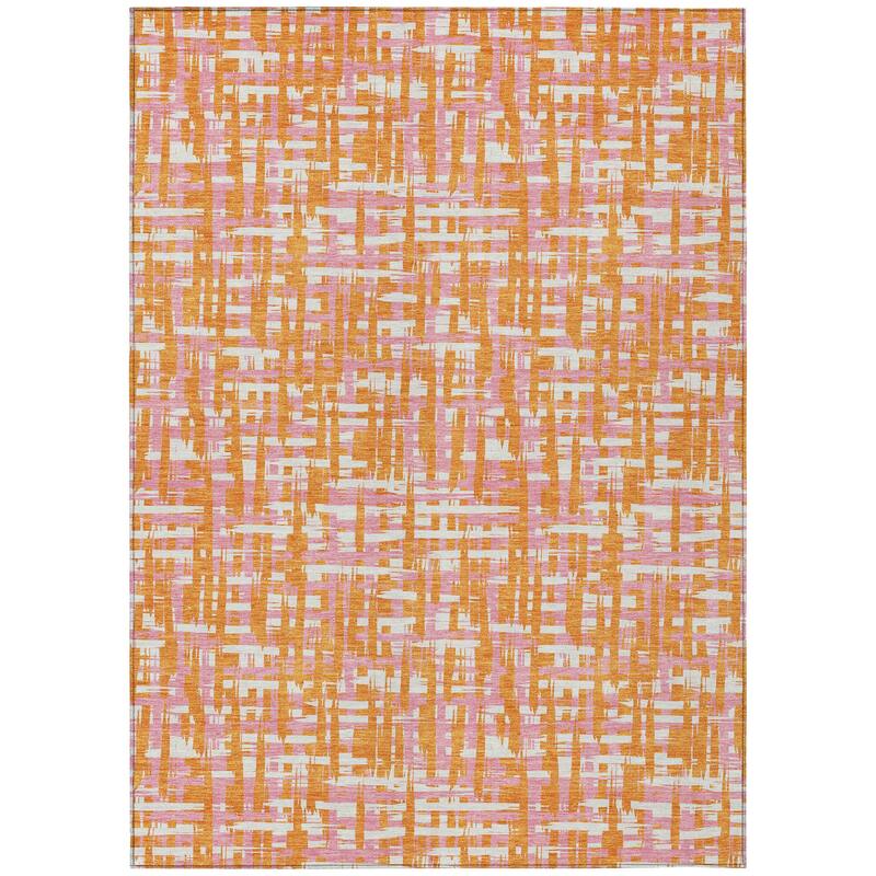 Machine Washable Indoor/ Outdoor Modern Crosshatch Chantille Rug - Orange - 10' x 14'