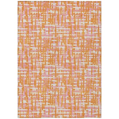 Machine Washable Indoor/ Outdoor Modern Crosshatch Chantille Rug