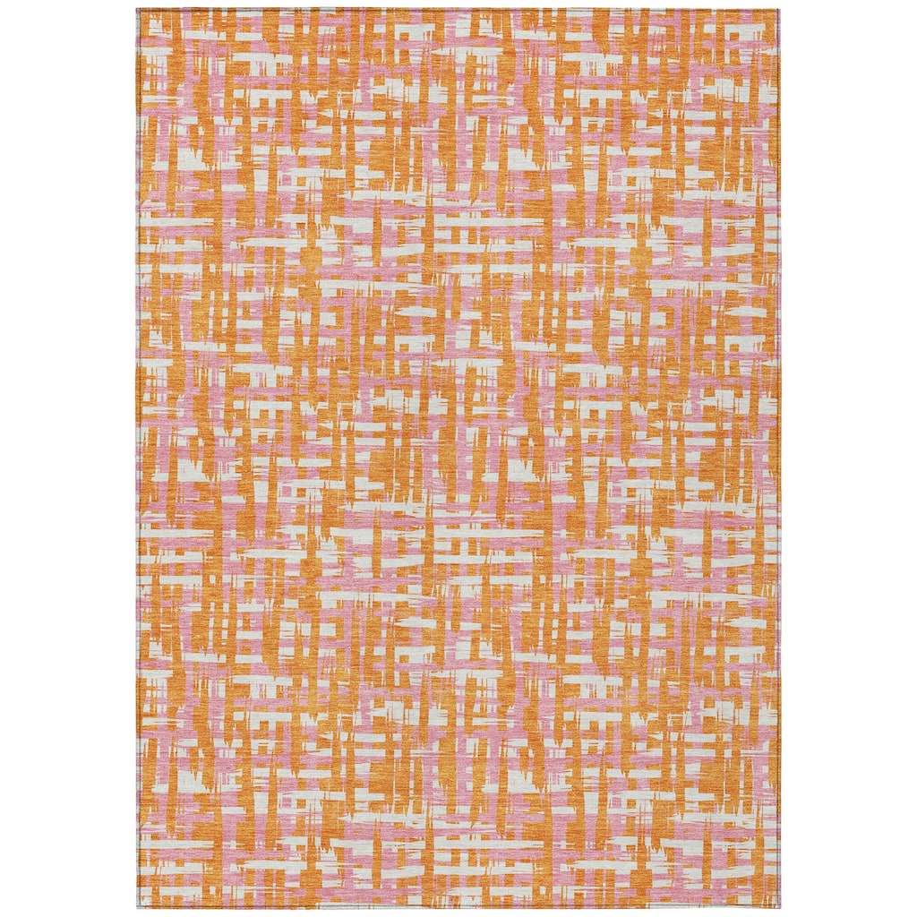 Machine Washable Indoor/ Outdoor Modern Crosshatch Chantille Rug