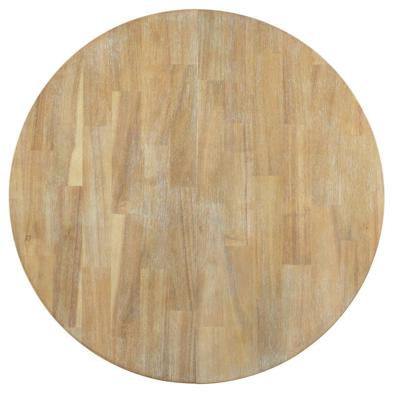 Farmhouse-style Round Extendable Dining Table For Dining Room,Solid Wood Dining Table